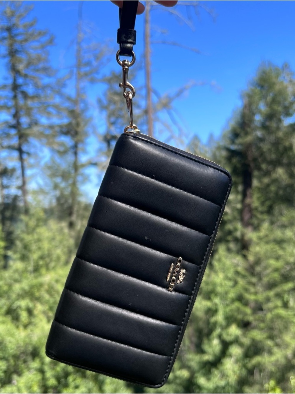 COACH Long Zip-Around Wallet Black Quilted Nappa Leather w Gold Hardware C4454